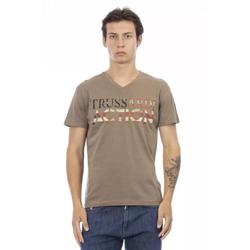 Short Sleeve T-shirt with V-neck and Front Print XL Men - Main Image