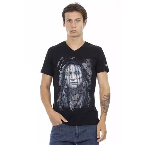 Short Sleeve T-shirt with V-neck and Front Print XL Men - Main Image