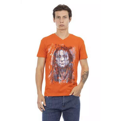 Short Sleeve V-Neck T-Shirt with Front Print M Men - Main Image