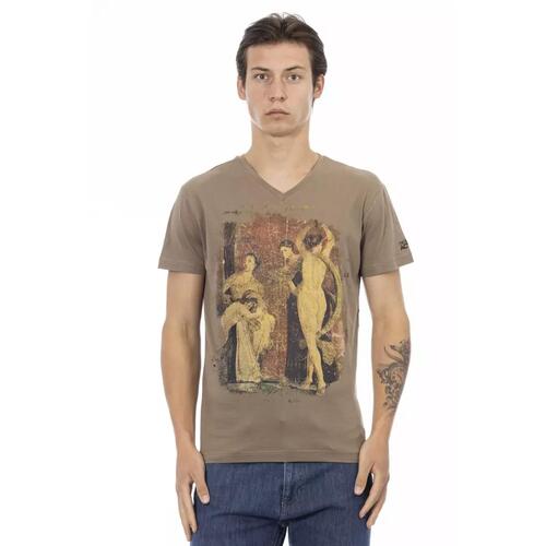 Short Sleeve T-shirt with V-neck and Front Print S Men - Main Image