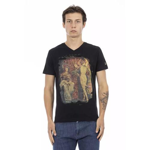 Short Sleeve V-Neck T-Shirt with Front Print M Men - Main Image