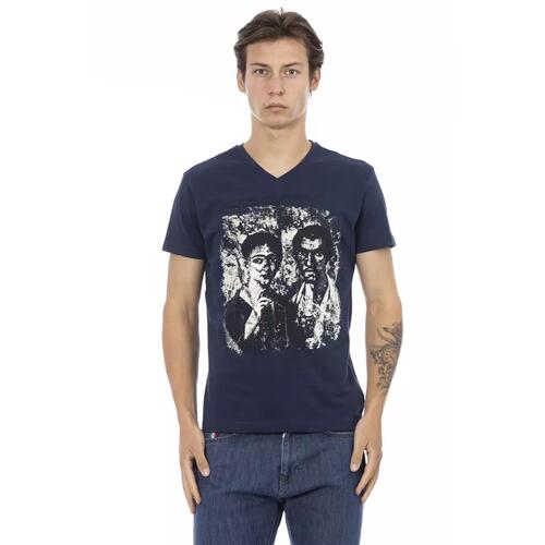 Short Sleeve T-shirt with V-neck and Front Print S Men - Main Image