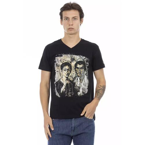 Short Sleeve T-shirt with V-neck and Front Print L Men - Main Image