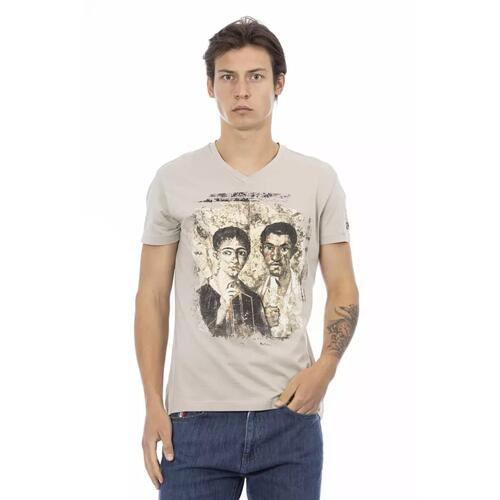Front Print Short Sleeve V-Neck T-Shirt L Men - Main Image