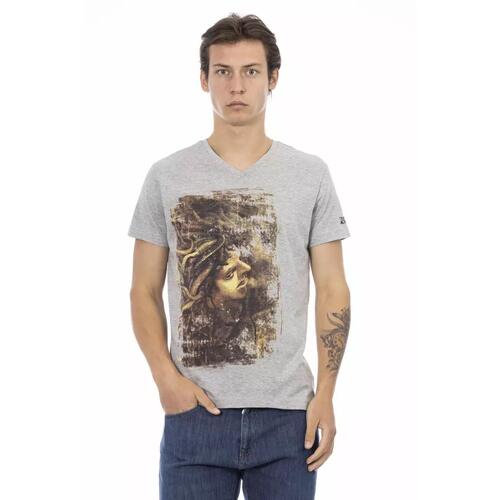 Short Sleeve V-Neck T-shirt with Front Print M Men - Main Image