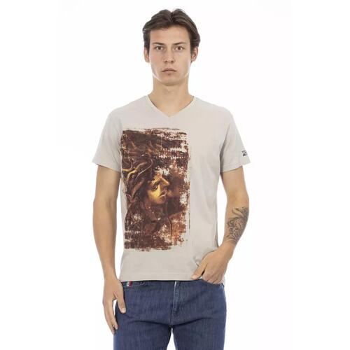 Short Sleeve V-Neck T-shirt with Front Print 2XL Men - Main Image