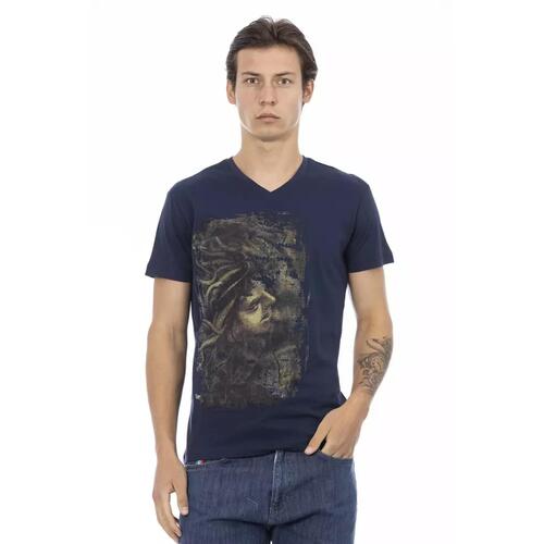 Short Sleeve T-shirt with V-neck and Front Print S Men - Main Image