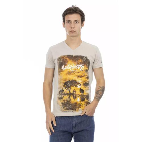 Short Sleeve V-neck T-shirt with Front Print 3XL Men - Main Image