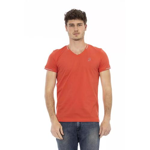 Short Sleeve T-shirt with V-neck and Chest Print L Men - Main Image