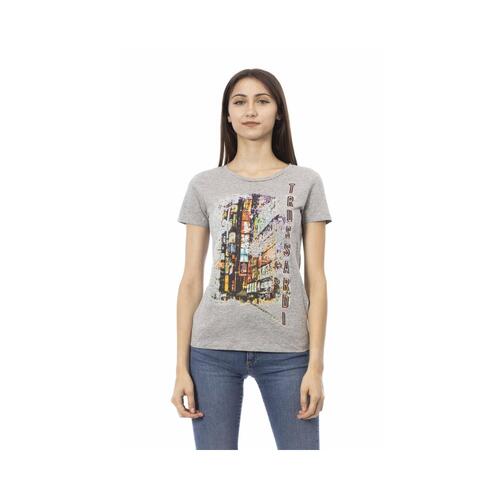 Trussardi Action Women's Chic Gray Cotton Blend Tee with Unique Print - S - Main Image