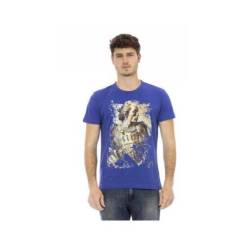 Trussardi Action Men's Sleek Blue Cotton Tee with Unique Front Print - 3XL - Main Image