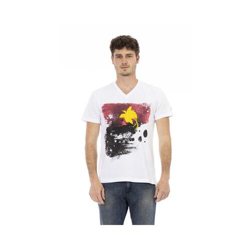 Trussardi Action Men's Elegant White V-Neck Tee with Front Print - M - Main Image