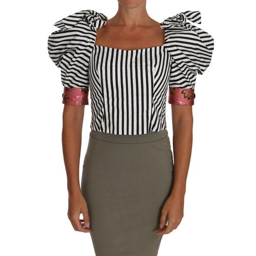 Cropped Top with Puff Sleeves and Crystal Button Embellishment 42 IT Women - Main Image