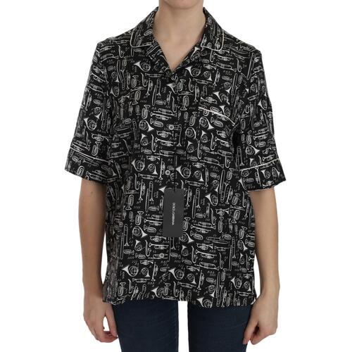 Musical Instrument Print Collared Top 38 IT Women - Main Image