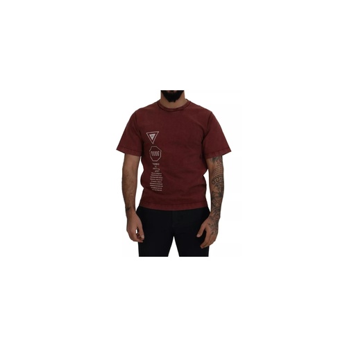 Dolce & Gabbana Men's Maroon Printed Crewneck Tee Cotton T-shirt - 44 IT - Main Image