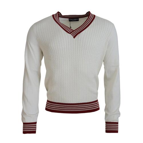Silk-Cotton V-Neck Sweater with Logo Details 52 IT Men - Main Image