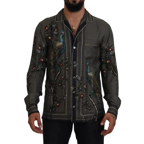 Regular Fit Ostrich Print Silk Shirt with Logo Details S Men - Main Image
