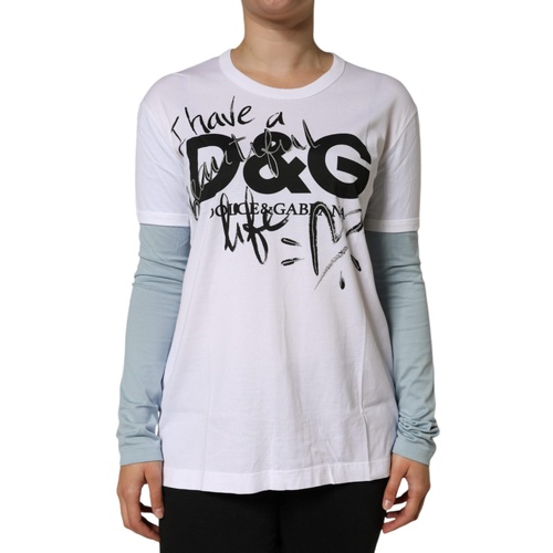Dolce & Gabbana Women's White Cotton Logo Print Round Neck T-shirt - 42 IT - Main Image