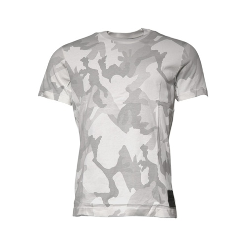 Dolce & Gabbana Men's White Gray Camouflage Cotton Crew Neck T-shirt - 46 IT - Main Image