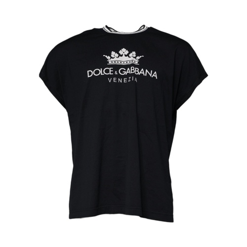 Dolce & Gabbana Men's Dark Blue Logo Crown Cotton Crew Neck T-shirt - 48 IT - Main Image