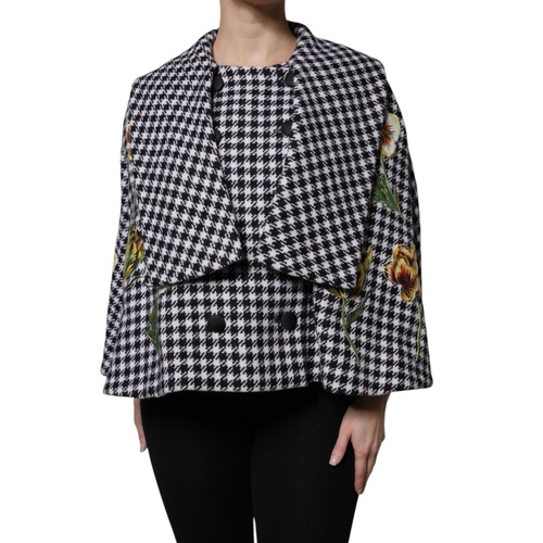Dolce & Gabbana Women's Black White Monochrome Patterned Floral Cape Jacket - 40 IT - Main Image