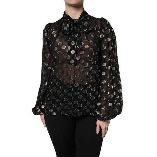 Dolce & Gabbana Women's Black Sheer Tied Neck Polka Dots Blouse Top - 44 IT - Main Image