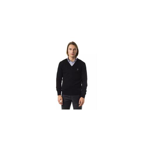 Embroidered V-neck Sweater in Extrafine Wool Merinos XL Men - Main Image