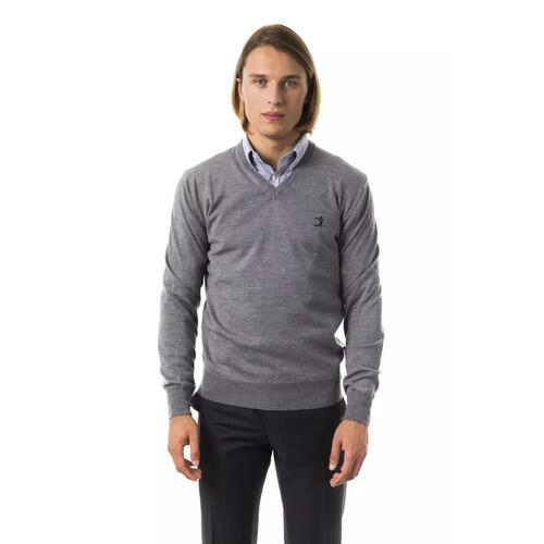 Embroidered V-neck Sweater in Extrafine Wool Merinos S Men - Main Image