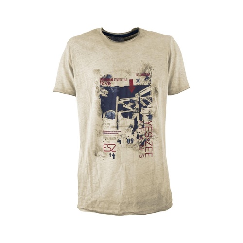 Yes Zee Men's Beige Cotton T-Shirt - XL - Main Image
