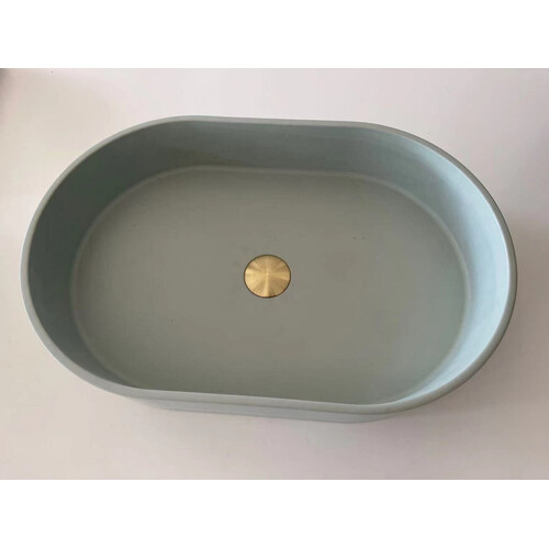 Ultra Modern Concrete Cement Wash Basin Counter Top Matte Mint Green Oval Basin - Main Image