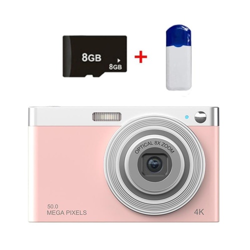 4k 8x Optical Zoom Telescopic Lens Digital Camera with Card Reader & 8g - Pink - Main Image