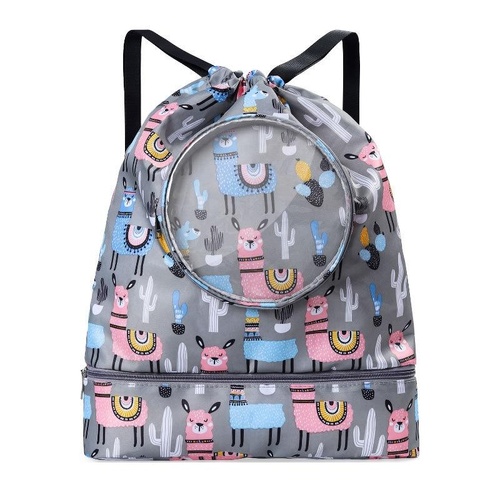 Blue Waterproof Drawstring Beach Bag L Size For Kids Wet & Dry Separation Shoulder Strap - Grey L - Main Image