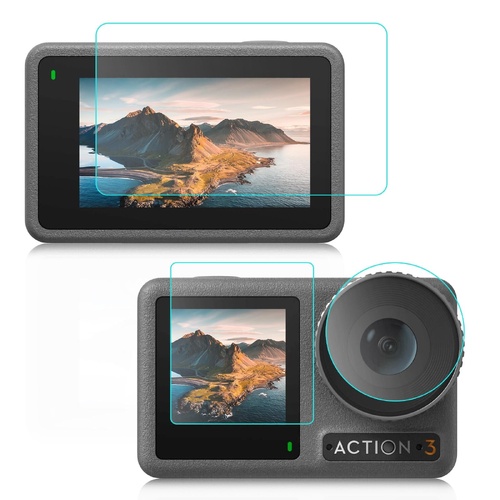 Tempered Glass Film Set for Dji Action 3 - 3-in-1 Protection for Front and Back Screens and Lenses - Main Image