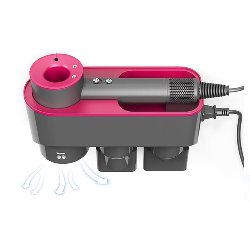 Wall Mounted Hair Dryer Bracket Storage Rack Black Nickel - With Hand Dryer Purple Red - Main Image