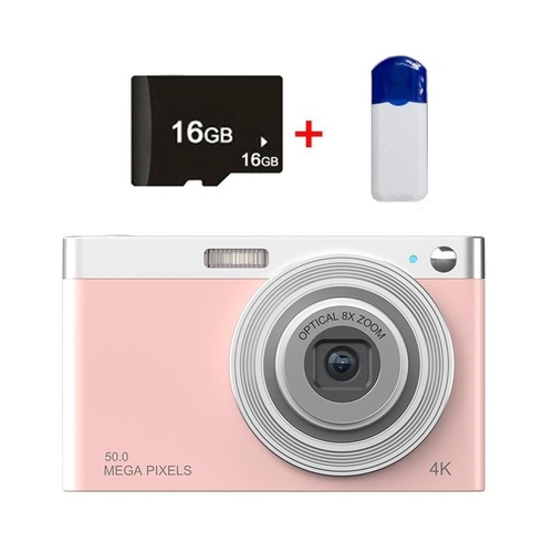 4k 8x Optical Zoom Telescopic Lens Digital Camera with Card Reader & 16g - Pink - Main Image