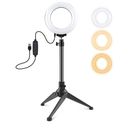 Usb 3 Modes Dimmable Led Ring Light with Tripod Holder and Cold Shoe Ball Head - 4.7 Inch Diameter - Main Image