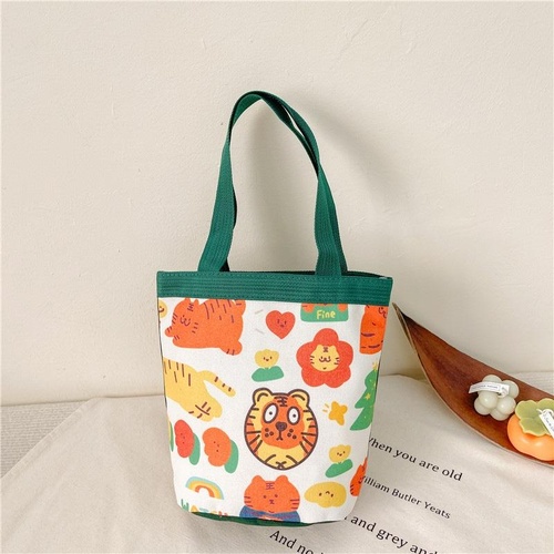 Cartoon Graffiti Bento Bag - Cute Canvas Handbag - Model 2 Green - Main Image