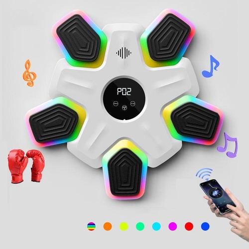 Bluetooth Music Boxing Machine - 4 Modes 9 Speeds Colourful Lights - With Kids Golves White - Main Image