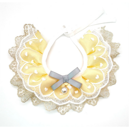 Pet Bib Adjustable Saliva Towel Lace Pearl Pendant Dog Collar - Size S - Main Image