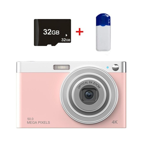 4k 8x Optical Zoom Telescopic Lens Digital Camera with Card Reader & 32g - Pink - Main Image