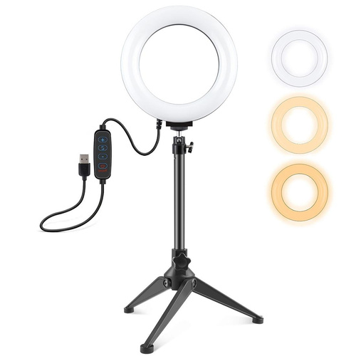 6.2 Led Ring Light with Usb 3 Modes Dimmable Desktop Tripod Cold Shoe Ball Head - Main Image