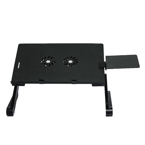 Portable Laptop Desk with Fan & Mouse Board - Aluminum Alloy Folding & Heightening - Black - Main Image