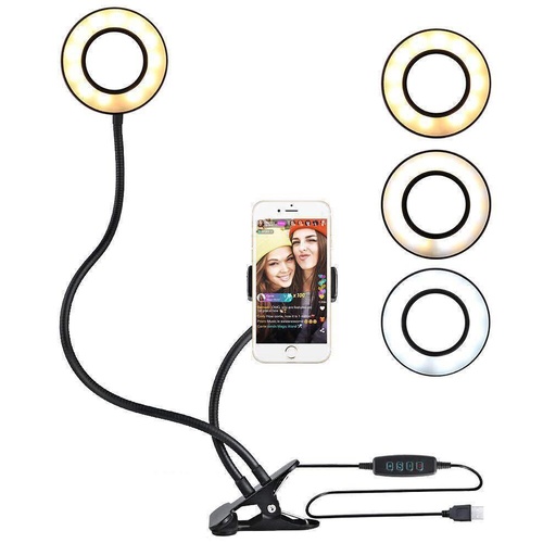 360 Degree Flexible Selfie Ring Light with Phone Holder for Live Streaming - 8 Inch - Main Image