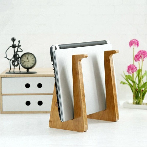 Bamboo Wood Desktop Storage Rack for Computers and Tablets - Main Image