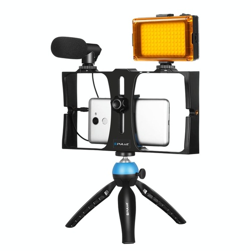Live Broadcast Vlogging Kit With Led Light Microphone Tripod & Cold Shoe Head - Blue - Main Image
