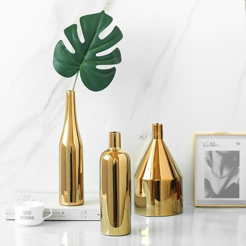 Gold Plated Ceramic Flower Vase - Desktop Decorative Three-piece Set - Main Image
