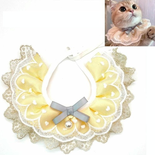 Pet Bib Adjustable Saliva Towel Lace Pearl Pendant Dog Collar - Size L - Main Image