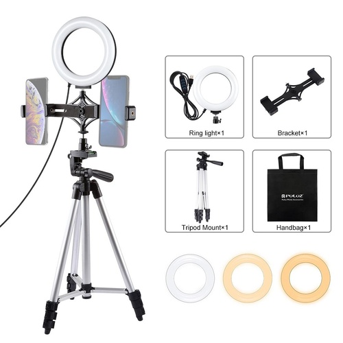 Live Broadcast Dual Phone Bracket & 6.2 Inch Led Ring Light Kit with Tripod Mount - Main Image
