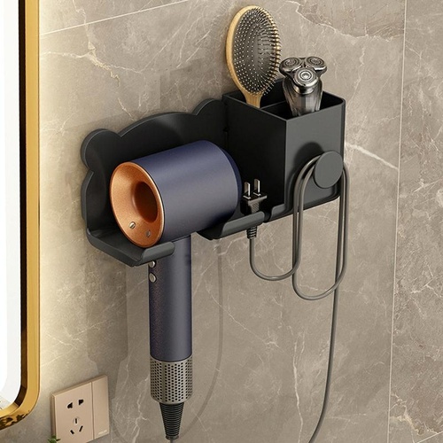 Wall Mounted Holder For Dyson Hair Dryer Bathroom Storage Rack Simple Black - Upgrade Black - Main Image