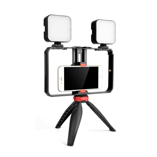 Vlogging Live Broadcast Led Selfie Light Video Rig With Smartphone Handle And Tripod - Main Image